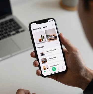 High-quality minimalist photography of a modern professional holding a smartphone displaying clean lifestyle dashboards. Soft ambient lighting, sleek and organized tech-oriented aesthetic, Central European / German context.