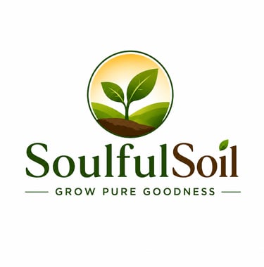 SoulfulSoil gardening and sustainable living logo featuring a growing seedling, organic soil, and th