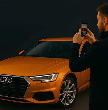 Homme à Montréal prenant en photo son Audi à vendre pour JeVendsMonAuto.ca