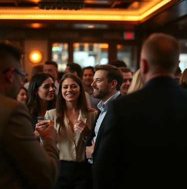 a group of happy people socialising