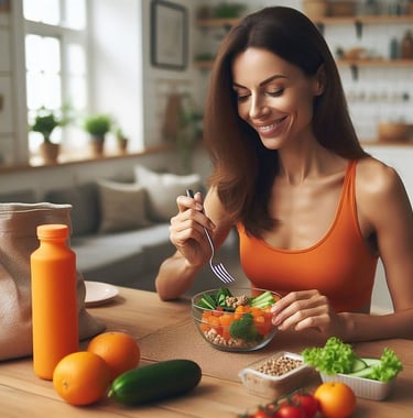 Smiling woman eating healthy