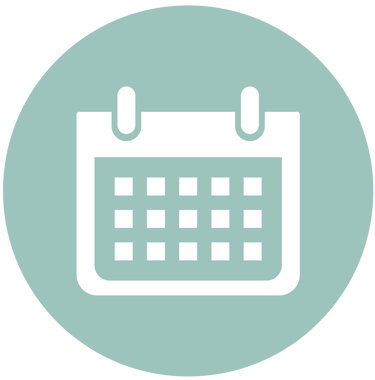 Icono de calendario representando el horario en color blanco sobre fondo verde
