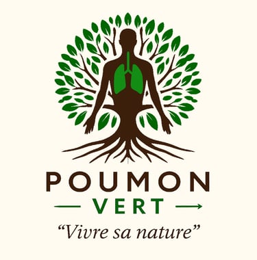 Logo Poumon Vert : silhouette humaine dans un arbre et poumons verts, symbole de nature et santé.