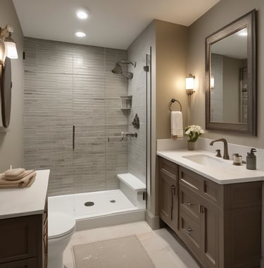 Close-up of a beautifully remodeled bathroom with fresh fixtures and tile work.