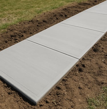 Close-up of smooth, freshly poured concrete driveway with clean lines and modern finish.