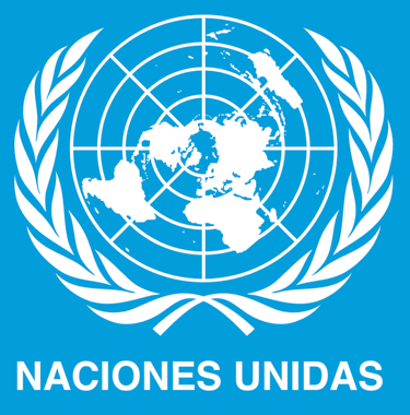 Official United Nations logo in Spanish featuring the world map and olive branches on a blue background.