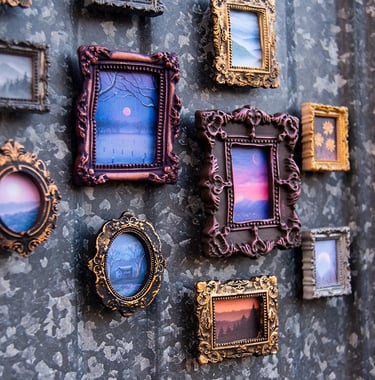 Tiny versions of original artworks. Handmade clay frames.
