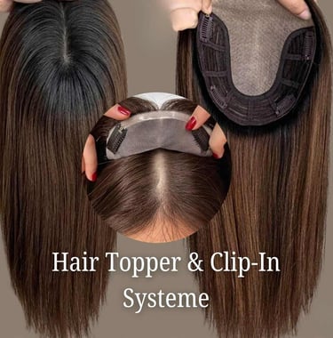 Dark brown hair topper with clip-in attachment for thinning hair volume and coverage.