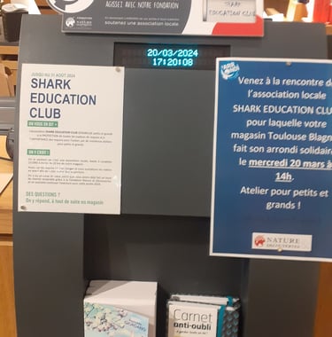 arrondi à la caisse de nature et découverte pour shark education club