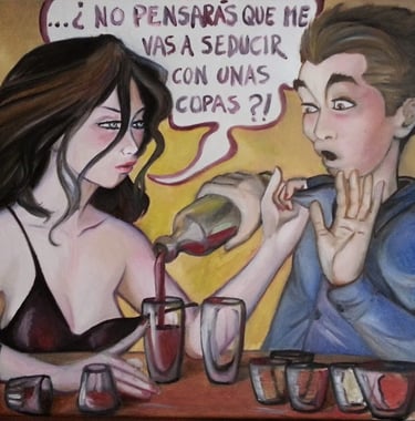 a painting of a man and woman drinking wine