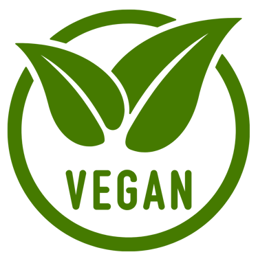 Green vegan logo with two leaves inside a circle for plant-based product labeling.
