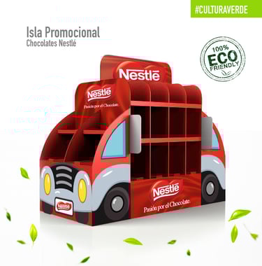 Isla promocional hecha en cartón para autoservicios