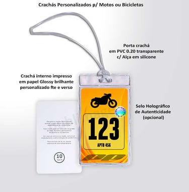 Crachá para identificar motos e bicicletas