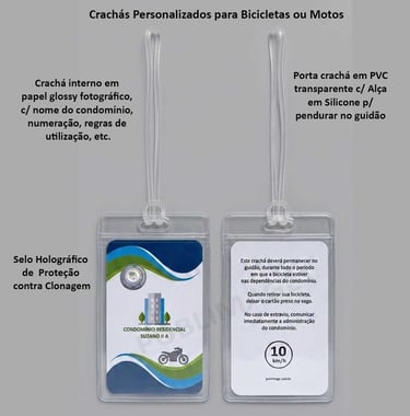 Crachás numerados para identificar bicicletas e motos em garagens de condomínios