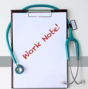 Sick note, Work note, Doctors Note, Sick Work. Flu, COVID, Strep throat.