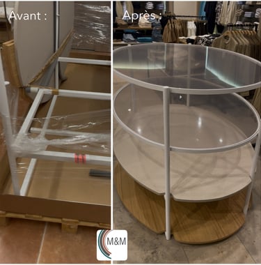 montage d'un meuble présentoir chez mango rouen par m&m services pro rouen