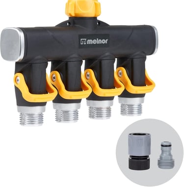 Melnor 65135AMZ 4 Way Lever Flow Through Valve Connector Bundle, Yellow, Black