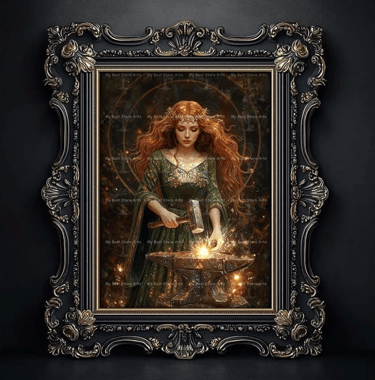 Goddess Brigid with Anvil Painting