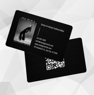 black pvc nfc card with a woman and her details made in prime acrylics