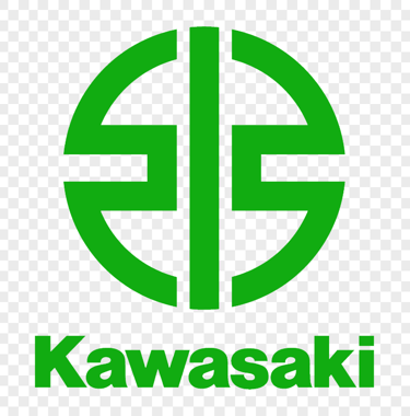 Logo officiel Kawasaki vert avec symbole stylisé et nom de la marque