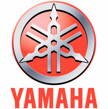 Logo officiel Yamaha rouge avec diapasons croisés et nom de la marque en lettres capitales