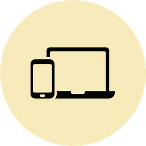 Black laptop and smartphone device icon on a circular cream background representing responsive design.