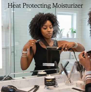 black lady hot straightening her hair