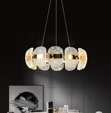 Modern Gold LED Hammered Glass Chandelier for Living Room - Fanxi Technology B2B Manufacturer