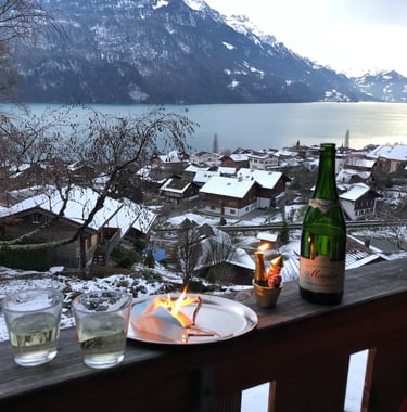Burning the covid face mask, an offering for the gods on new years eve in Brienz