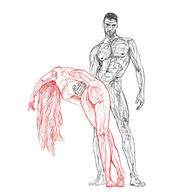Nude couple line art drawing by Nuditat 