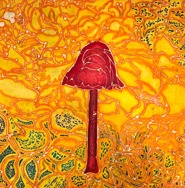 MUSHROOM, BATIKART, BATIKARTIST, BATIKPAINTING, HANDMADEART, HANDDRAWNBATIK, CONTEMPORARYBATIK