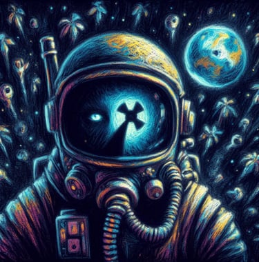 Cosmic Spaceman with blue eyes | simcaart.com