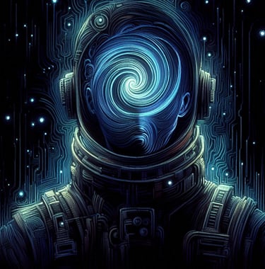 Astronaut with an abstract, blue spiral face | simcaart.com