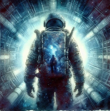 Astronaut standing in front of a vortex | simcaart.com