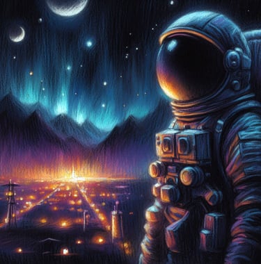 Night time photo of an Astronaut | Night art | Spaceman art | simcaart.com