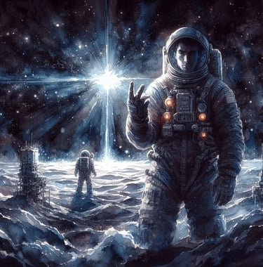 Astronauts on a foreign world | Space travellers | Spacemen | simcaart.com