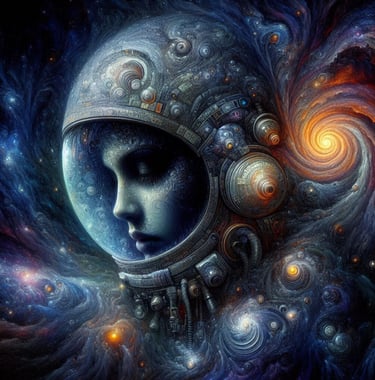 Cosmic portrait featuring  futuristic female Astronaut | Side-view | Spacewoman | simcaart.com