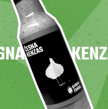RYZHA WEB maketas. Kanda Žandą Česnakenzas padažo buteliukas