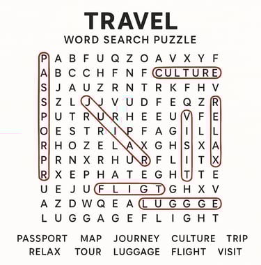Travel Word Search Puzzle 