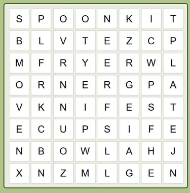 Kitchen Game Word Search