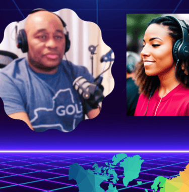 a man and woman in headphones and headphones
