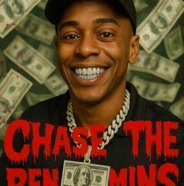 a man with a money bill in front of a money bill