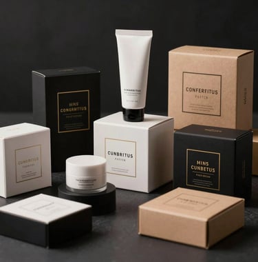 A high-quality lifestyle photograph of various consumer products in premium packaging, arranged professionally with sleek lighting, representing successful e-commerce brand growth.