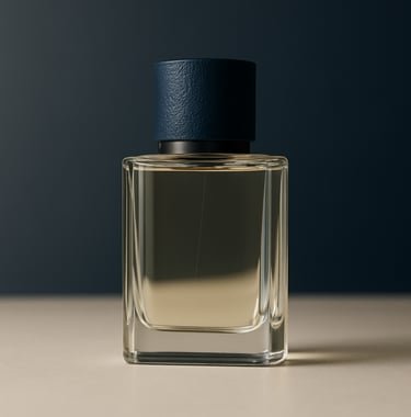 A sharp, professional commercial photography shot of a premium product in a modern studio. The lighting uses soft off-white and muted navy tones, highlighting the textures and high-end quality of the creative work.