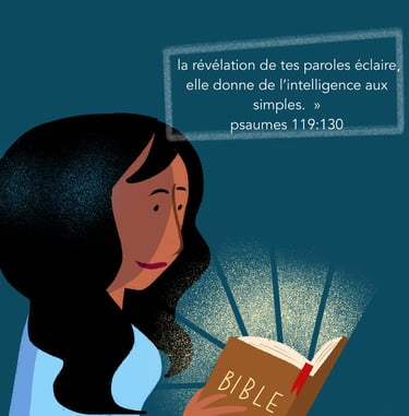 a woman reading a bible while holding a bible. By Diane Mulolo Faida