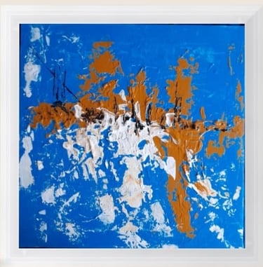 Reflet dans la lagune, 40×40 cm, surface d’eau calme captant lumière et reflets de végétation.