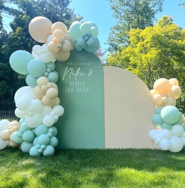 Baby shower balloon backdrop with 2 panels