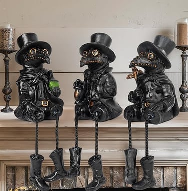 Dazzle Bright 3-piece resin plague doctor figurines with dangling legs, gothic Halloween indoor déco