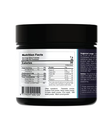 berry broom packaging of food supplement back  view