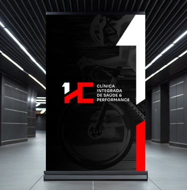 Banner preto com logo HC, texto “Clínica Integrada de Saúde & Performance”.